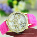 Latest design silicone band leopard pattern luxury watch with drills